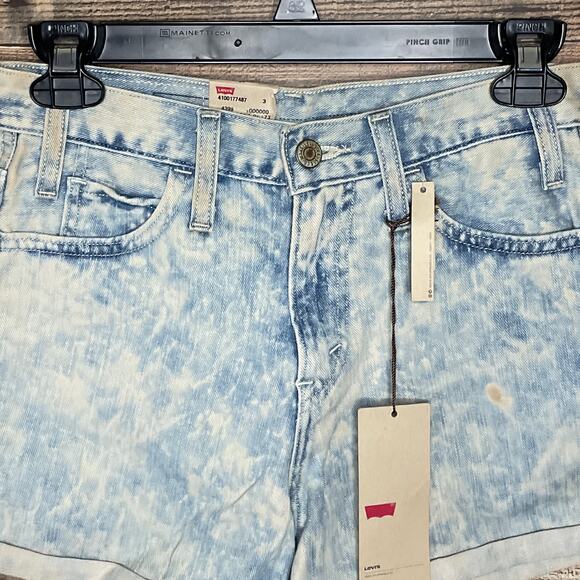 Levi's High Rise Cuffed Hem Denim Shorts Acid Wash Blue Jean Size 26 NWT - Picture 2 of 9